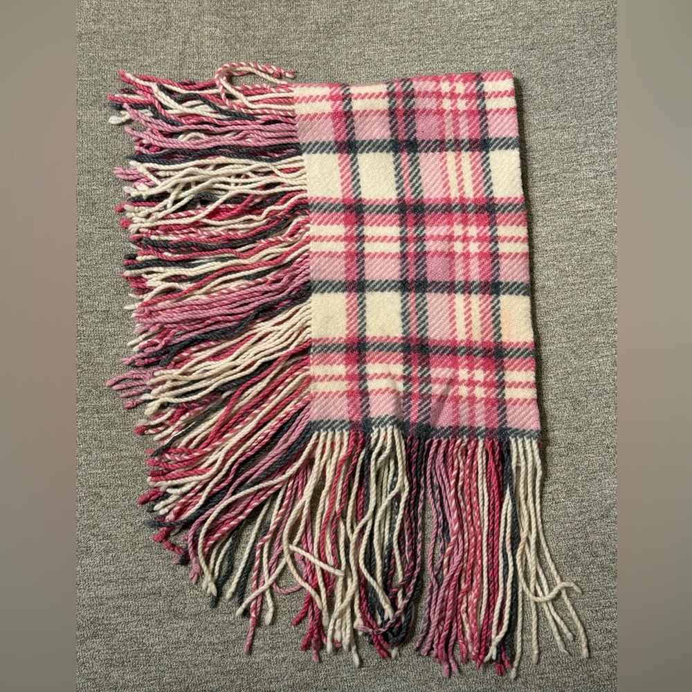 Pink Plaid & Fringe Banana Republic Lambs Wool Scarf